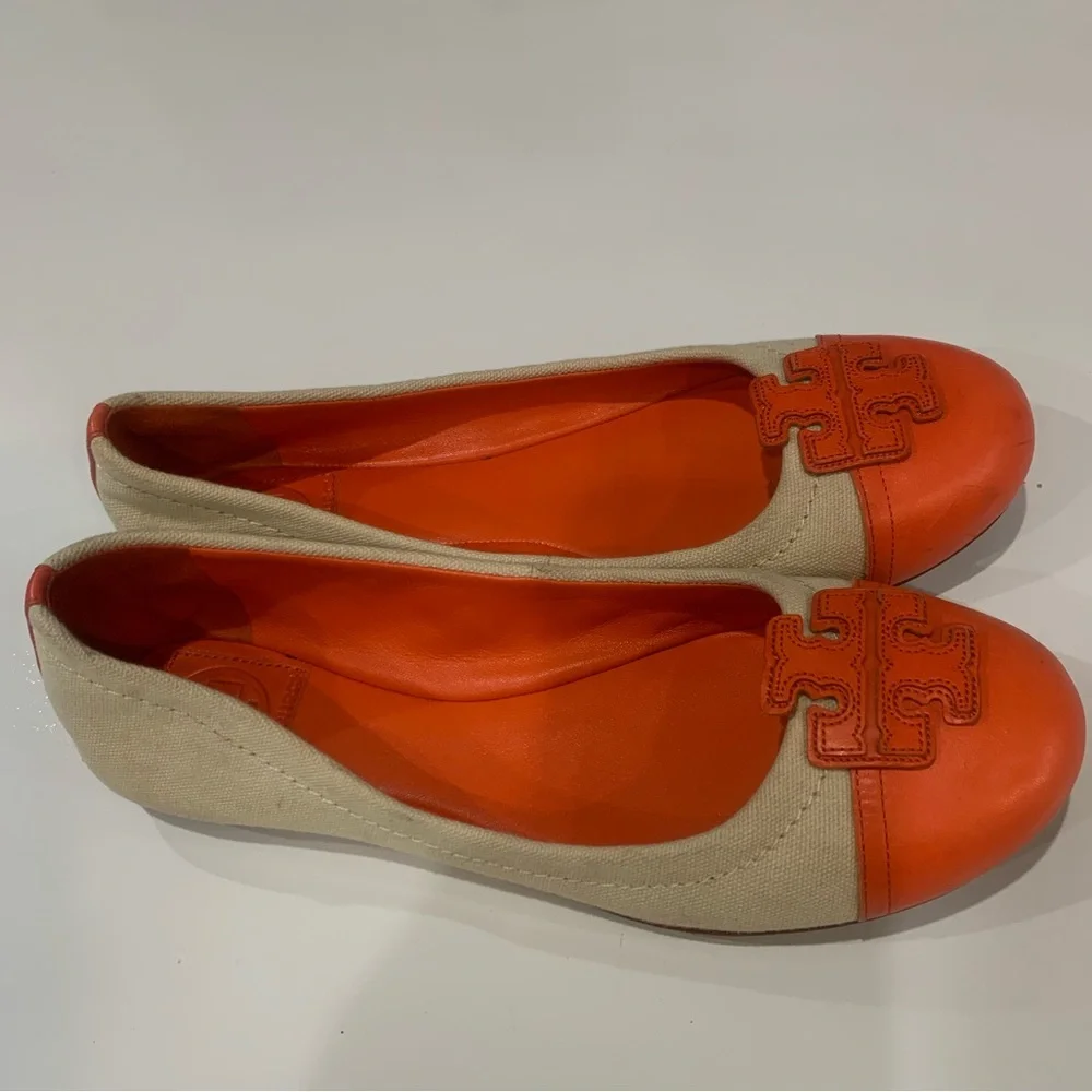 Tory Burch Women's  Cabrita color block Orange and Cream Loafers size 7.5